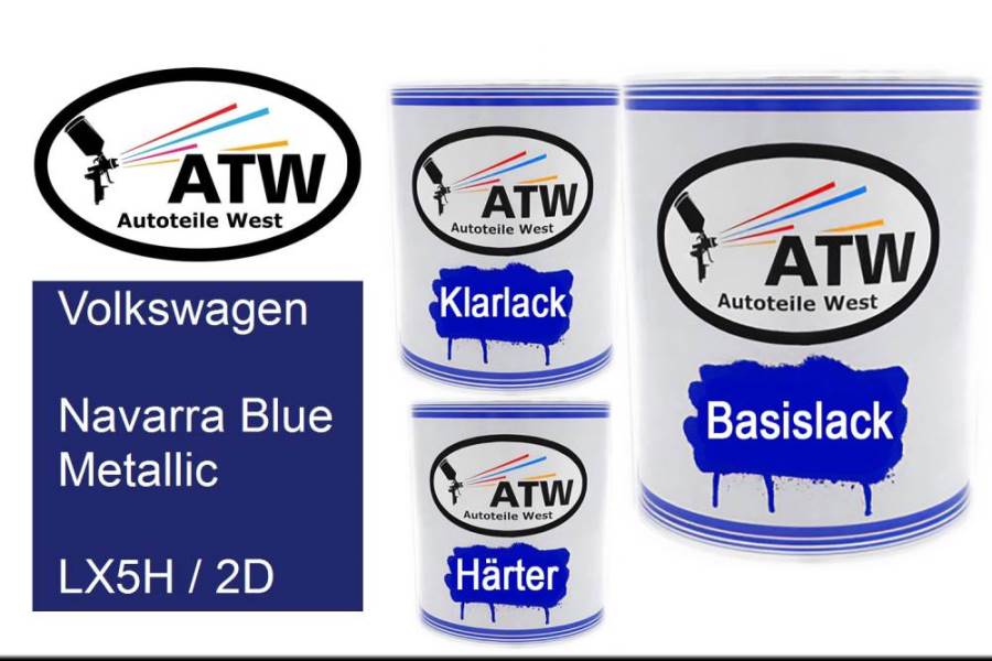 Volkswagen, Navarra Blue Metallic, LX5H / 2D: 1L Lackdose + 1L Klarlack + 500ml Härter - Set, von ATW Autoteile West.